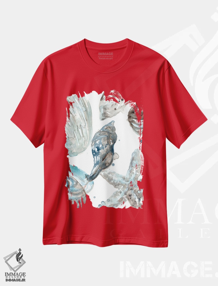 تیشرت قرمز طرح دار صدف های آبی آسمانی اثر جون اریکا وس