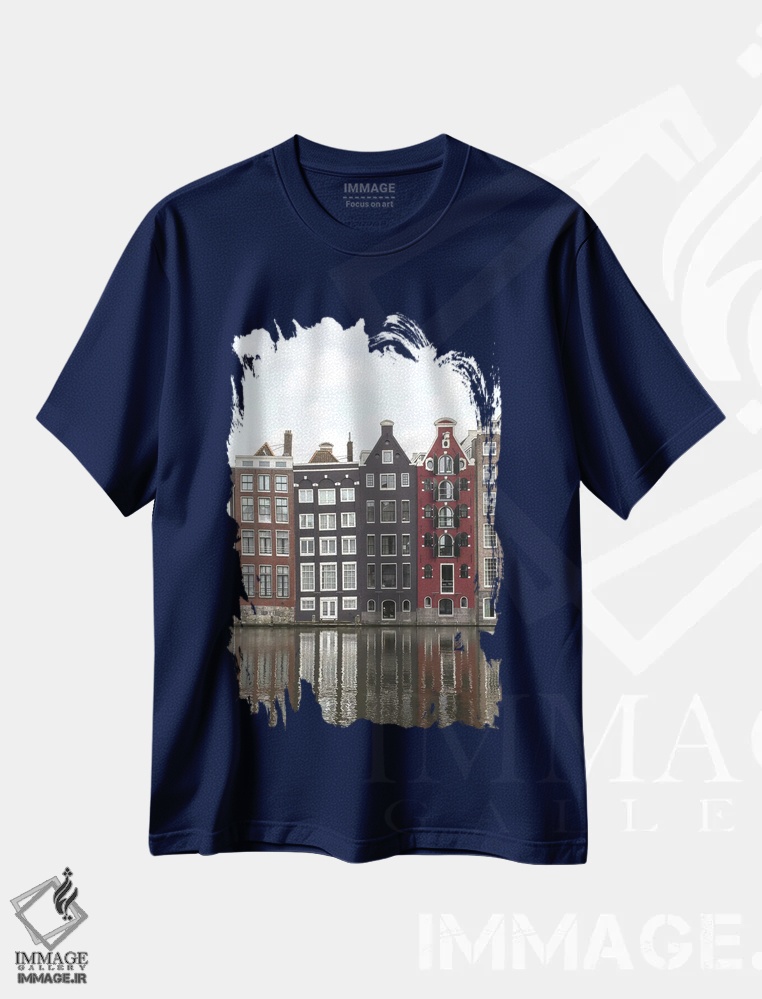 تیشرت سرمه ای طرح دار خانه های کانالی آمستردام اثر هنریکه شنک