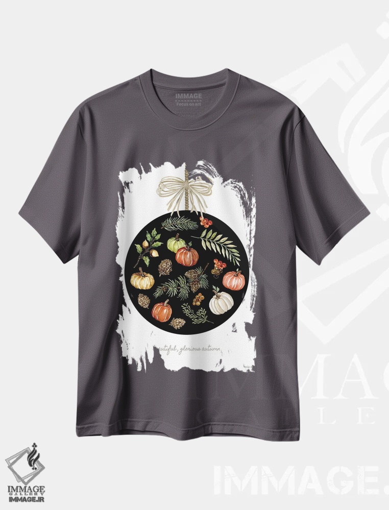 تیشرت طوسی طرح دار Glorious Autumn Ornament,تزئین پاییز زیبا و باشکوه اثر سیندی جیکوبز