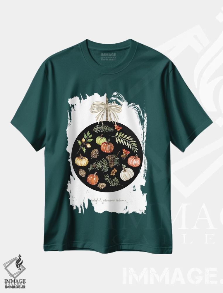 تیشرت سبز طرح دار Glorious Autumn Ornament,تزئین پاییز زیبا و باشکوه اثر سیندی جیکوبز
