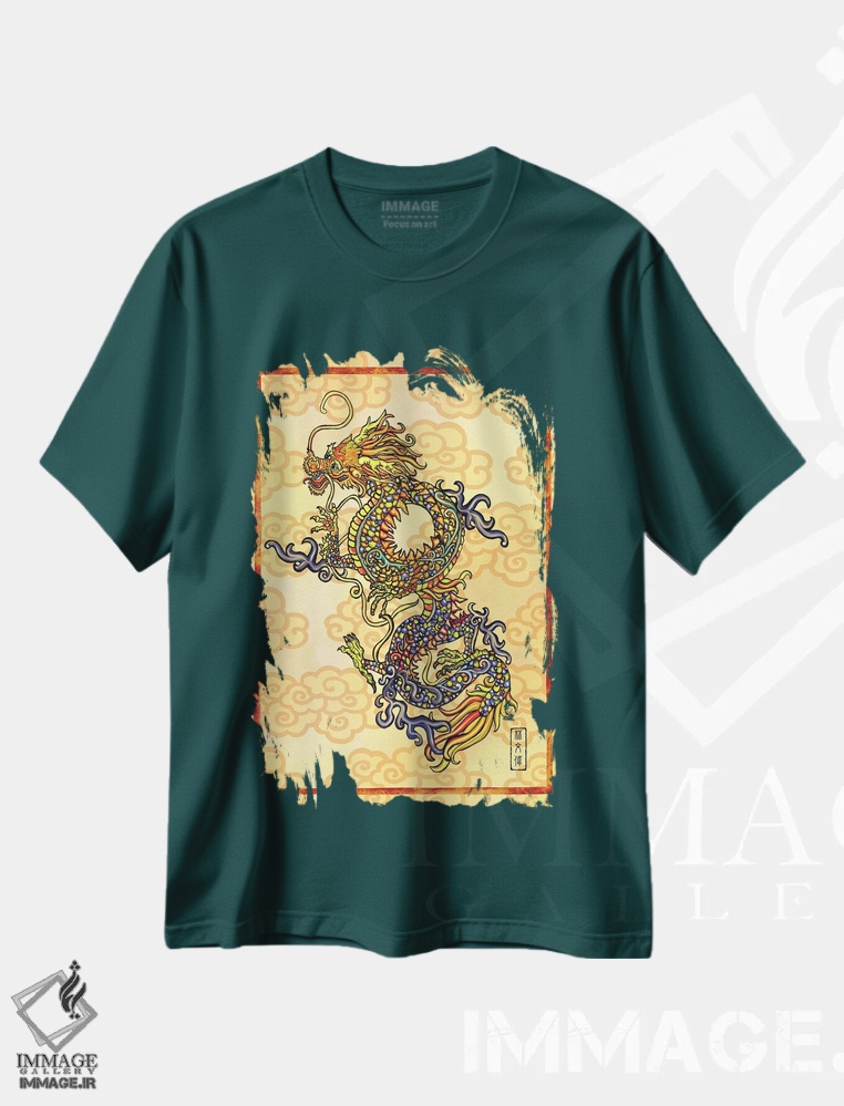 تیشرت سبز طرح دار اژدهای باشکوه اثر آنتونی ون لم