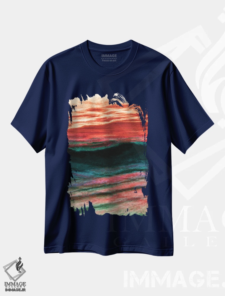 تیشرت سرمه ای طرح دار Colorful Ocean Waves Abstract,بازتاب ها معکوس، امواج اقیانوسی انتزاعی رنگارنگ اثر جولیا دی سانو