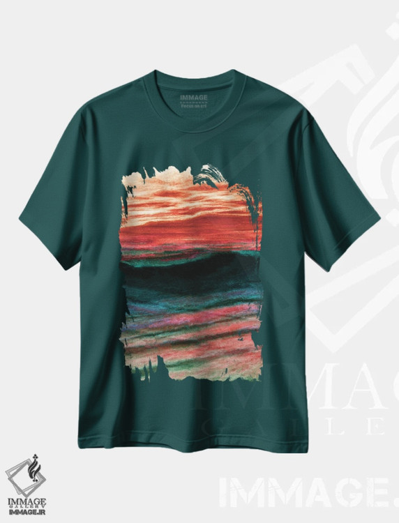 تیشرت سبز طرح دار Colorful Ocean Waves Abstract,بازتاب ها معکوس، امواج اقیانوسی انتزاعی رنگارنگ اثر جولیا دی سانو