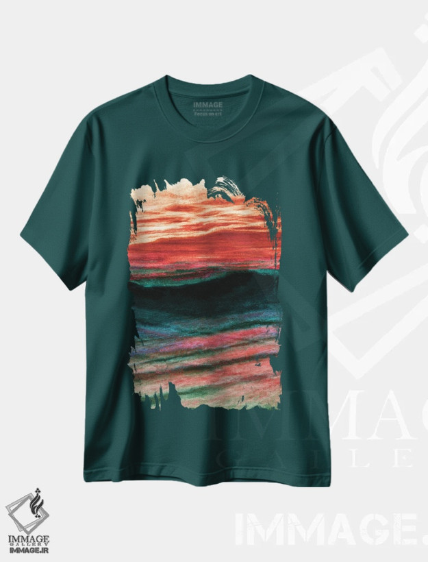 تیشرت سبز طرح دار Colorful Ocean Waves Abstract,بازتاب ها معکوس، امواج اقیانوسی انتزاعی رنگارنگ اثر جولیا دی سانو