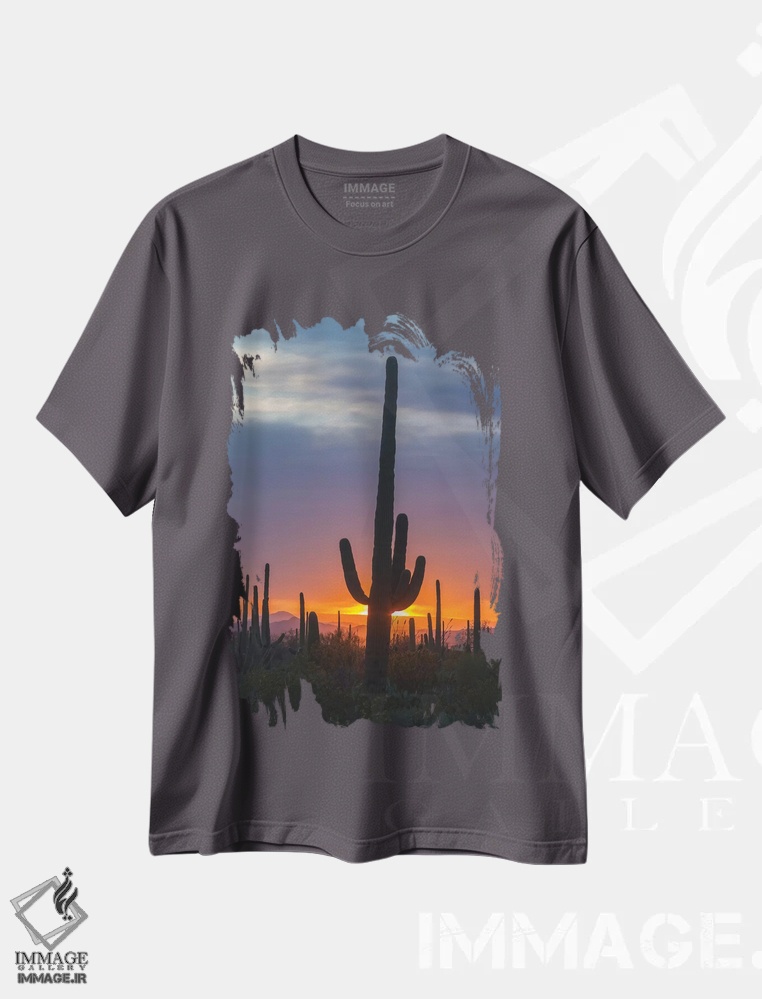 تیشرت طوسی طرح دار Arizona, Saguaro National Park. Saguaro cactus at sunset.,آمریکا، آریزونا، پارک ملی ساگوارو. کاکتوس ساگوارو در غروب اثر جینز گالری