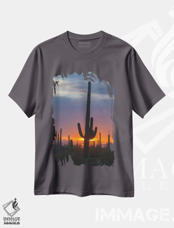 تیشرت طوسی طرح دار Arizona, Saguaro National Park. Saguaro cactus at sunset.,آمریکا، آریزونا، پارک ملی ساگوارو. کاکتوس ساگوارو در غروب اثر جینز گالری