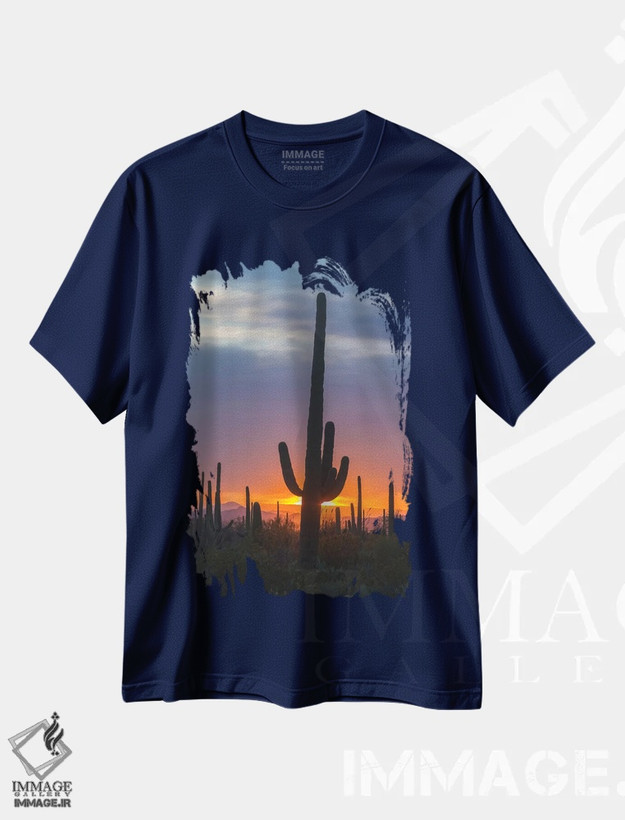 تیشرت سرمه ای طرح دار Arizona, Saguaro National Park. Saguaro cactus at sunset.,آمریکا، آریزونا، پارک ملی ساگوارو. کاکتوس ساگوارو در غروب اثر جینز گالری