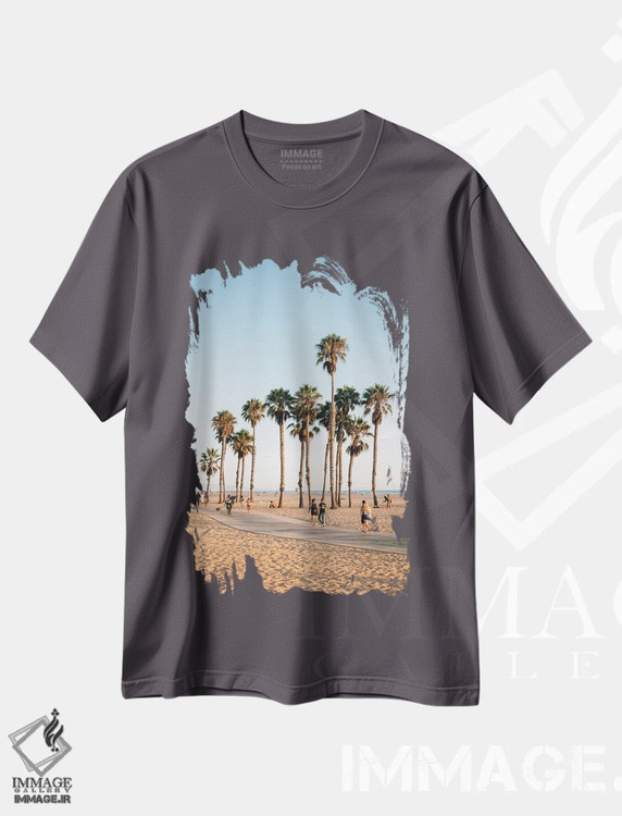 تیشرت طوسی طرح دار Santa Monica II,نخل ها، سانتا مونیکا II اثر جان بیلوس