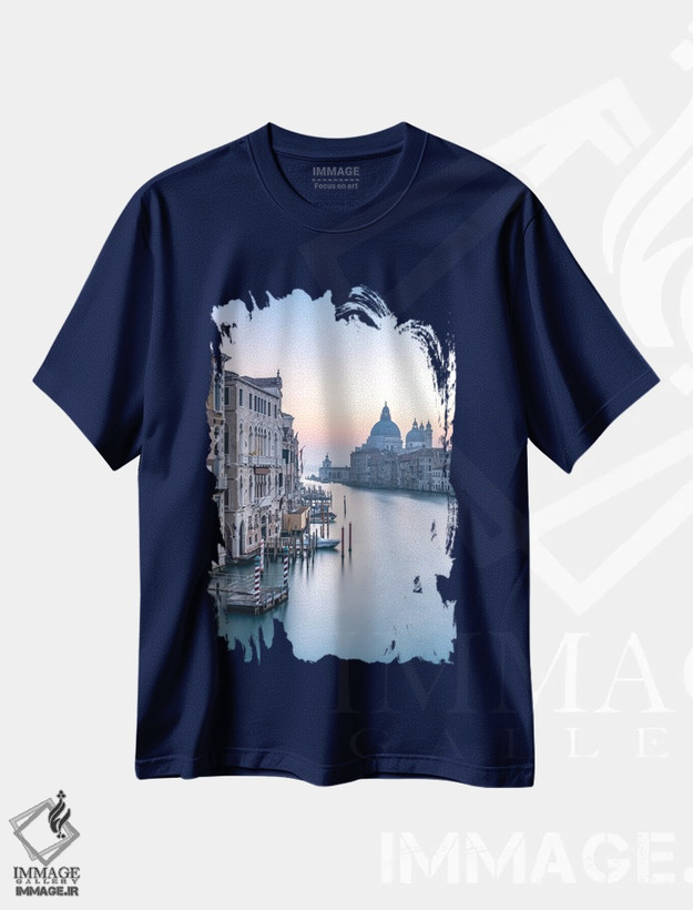 تیشرت سرمه ای طرح دار Venice, Italy,کانال بزرگ، ونیز، ایتالیا اثر یان بکه