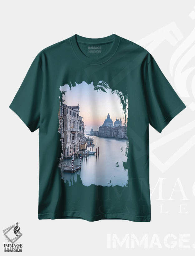 تیشرت سبز طرح دار Venice, Italy,کانال بزرگ، ونیز، ایتالیا اثر یان بکه