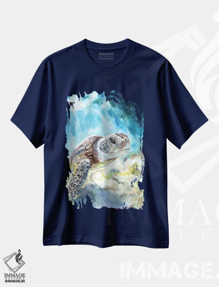 تیشرت سرمه ای طرح دار لاک پشت دریایی اثر جورج دیاچنکو