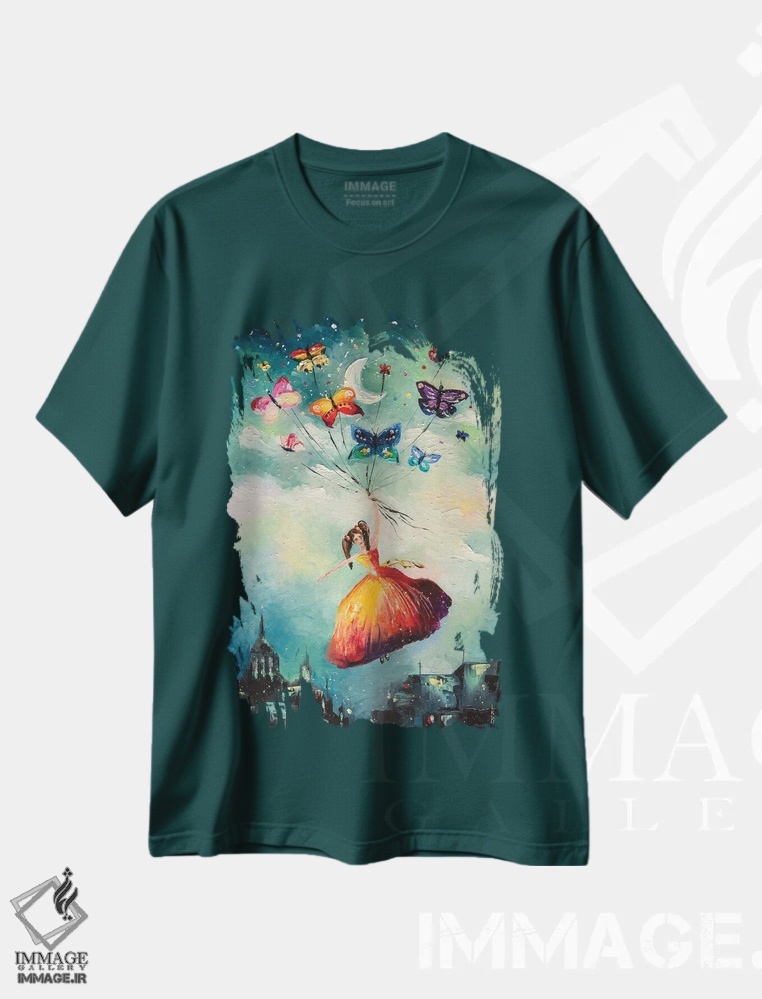 تیشرت سبز طرح دار پرواز کن اثر کوپتسووا آرت
