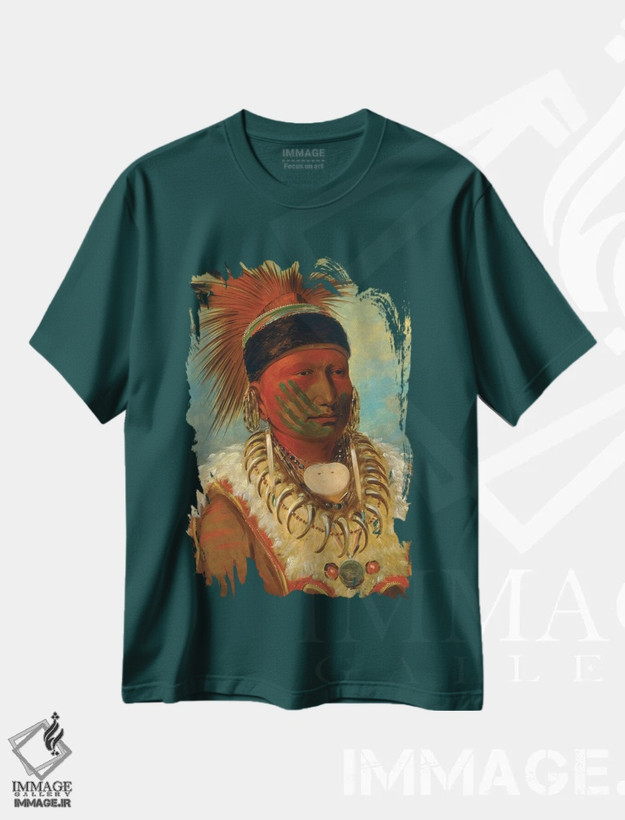 تیشرت سبز طرح دار Head Chief Of The Iowas, 1844-45,ابر سفید، رئیس اعظم قبیله ایوا، ۱۸۴۴-۴۵ اثر جورج کت لین