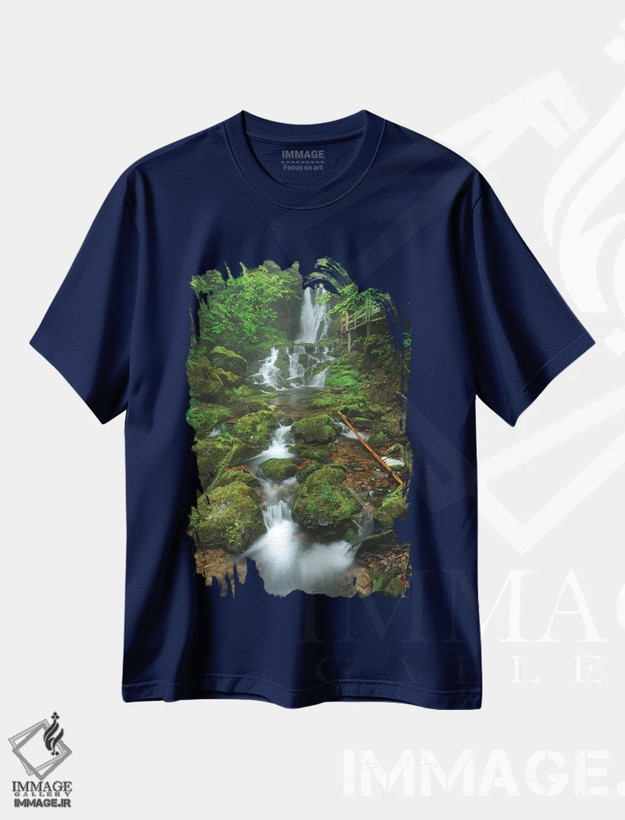 تیشرت سرمه ای طرح دار New Brunswick, Fundy National Park. Dickson Creek waterfall cascade.,کانادا، نیوبرانزویک، پارک ملی فاندی. آبشار پلکانی دیکسون کریک اثر جینز گالری