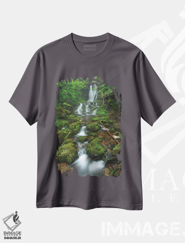 تیشرت طوسی طرح دار New Brunswick, Fundy National Park. Dickson Creek waterfall cascade.,کانادا، نیوبرانزویک، پارک ملی فاندی. آبشار پلکانی دیکسون کریک اثر جینز گالری