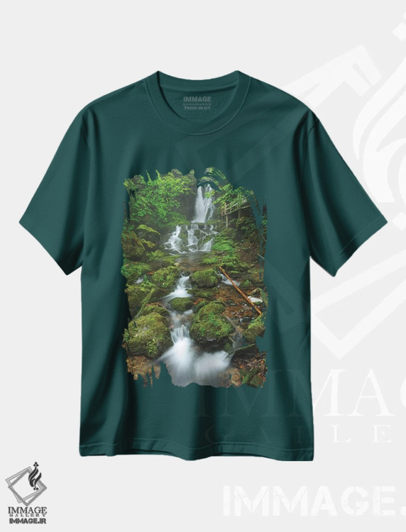 تیشرت سبز طرح دار New Brunswick, Fundy National Park. Dickson Creek waterfall cascade.,کانادا، نیوبرانزویک، پارک ملی فاندی. آبشار پلکانی دیکسون کریک اثر جینز گالری