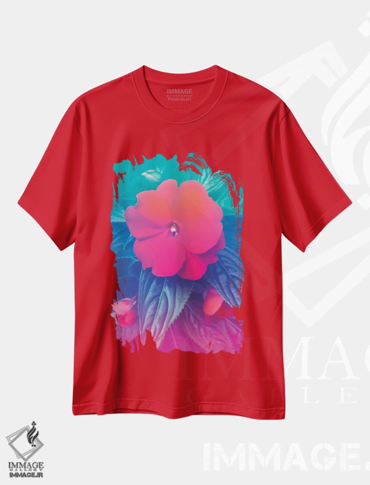 تیشرت قرمز طرح دار هولوگرام گل های عجیب اثر بلی