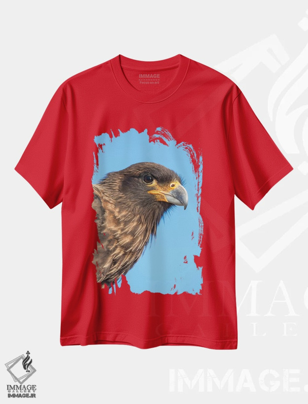 تیشرت قرمز طرح اسپرت ,Protected, Endemic To The Falkland Islands.,کاراکارا خط دار یا جانی رووک بالغ با پوست زرد معمول در چهره، حفاظت شده و بومی جزایر فالکلند اثر مارتین زویک