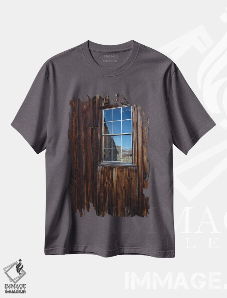 تیشرت طوسی طرح دار California, Bodie State Historic Park. Weathered Window In Abandoned Town.,آمریکا، کالیفرنیا، پارک تاریخی بودی. پنجره کهنه در شهر متروکه اثر جینز گالری