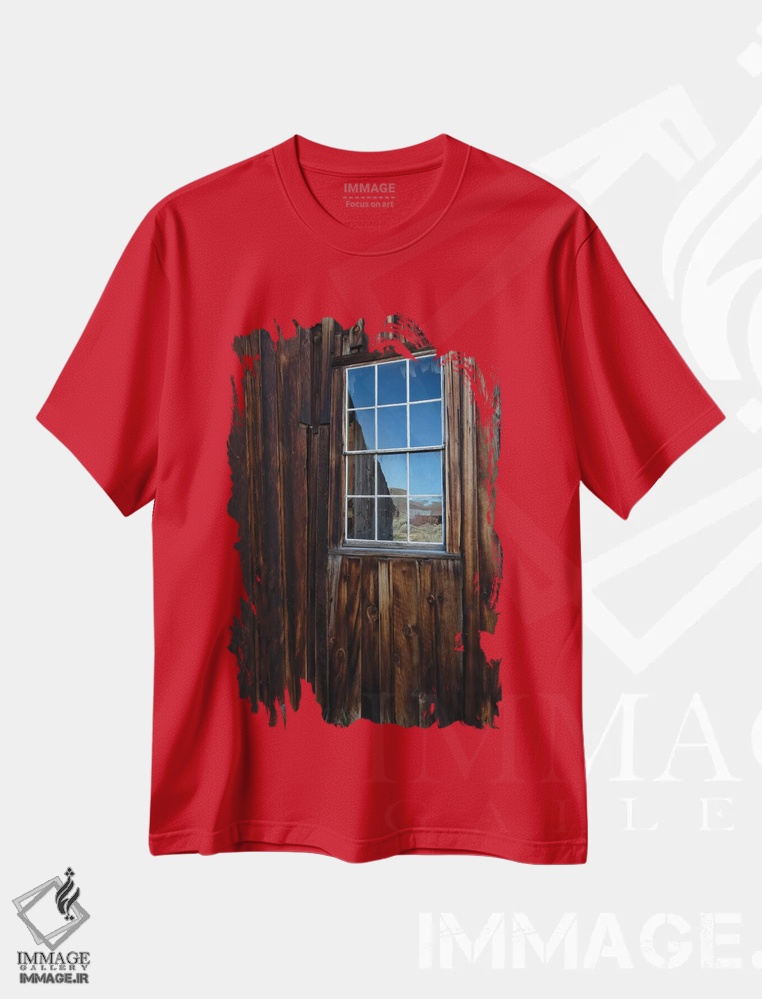 تیشرت قرمز طرح دار California, Bodie State Historic Park. Weathered Window In Abandoned Town.,آمریکا، کالیفرنیا، پارک تاریخی بودی. پنجره کهنه در شهر متروکه اثر جینز گالری