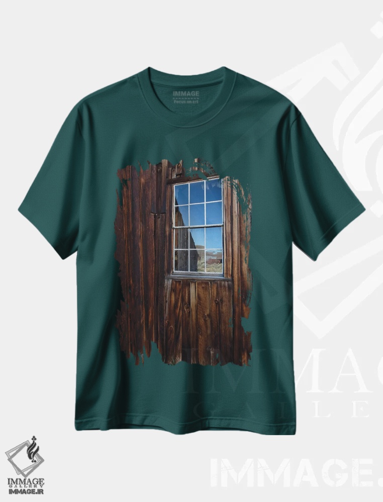 تیشرت سبز طرح دار California, Bodie State Historic Park. Weathered Window In Abandoned Town.,آمریکا، کالیفرنیا، پارک تاریخی بودی. پنجره کهنه در شهر متروکه اثر جینز گالری