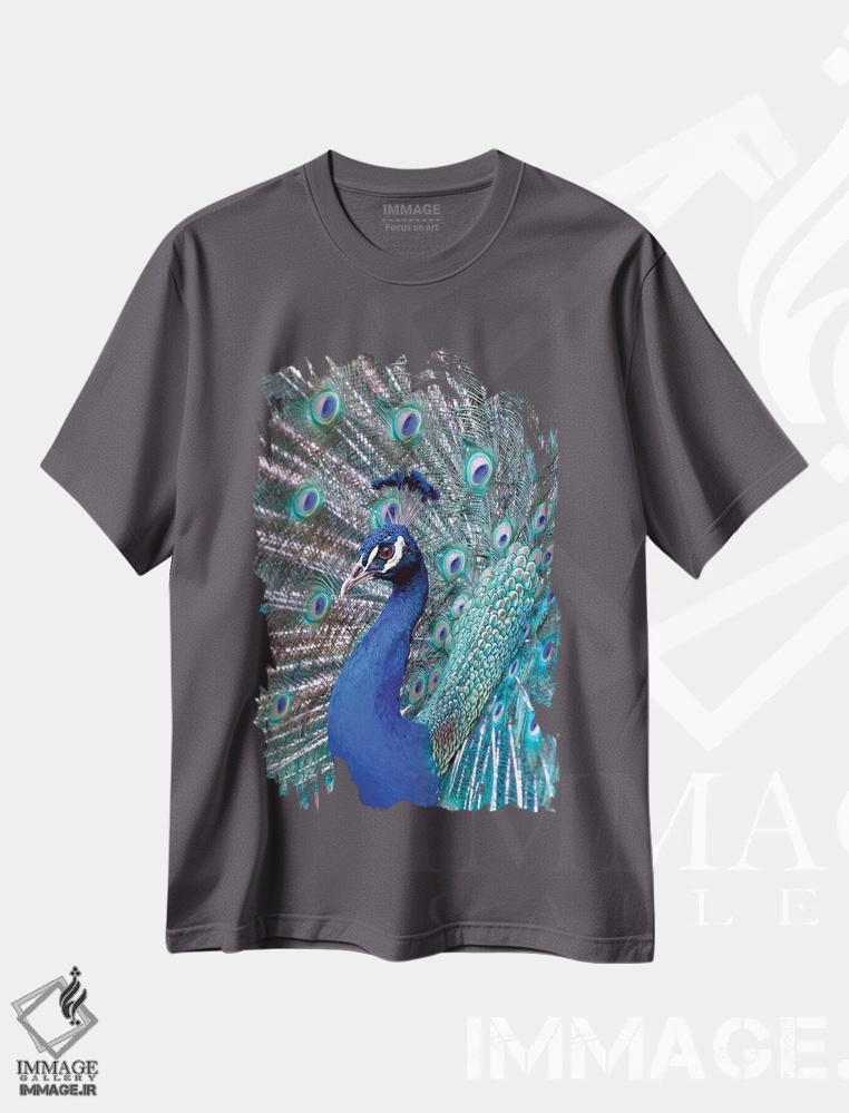 تیشرت طوسی طرح دار Central America. India Blue Peacock displaying.,کاستاریکا، آمریکای مرکزی. نمایش طاووس آبی هندی اثر کارن ان سالیوان