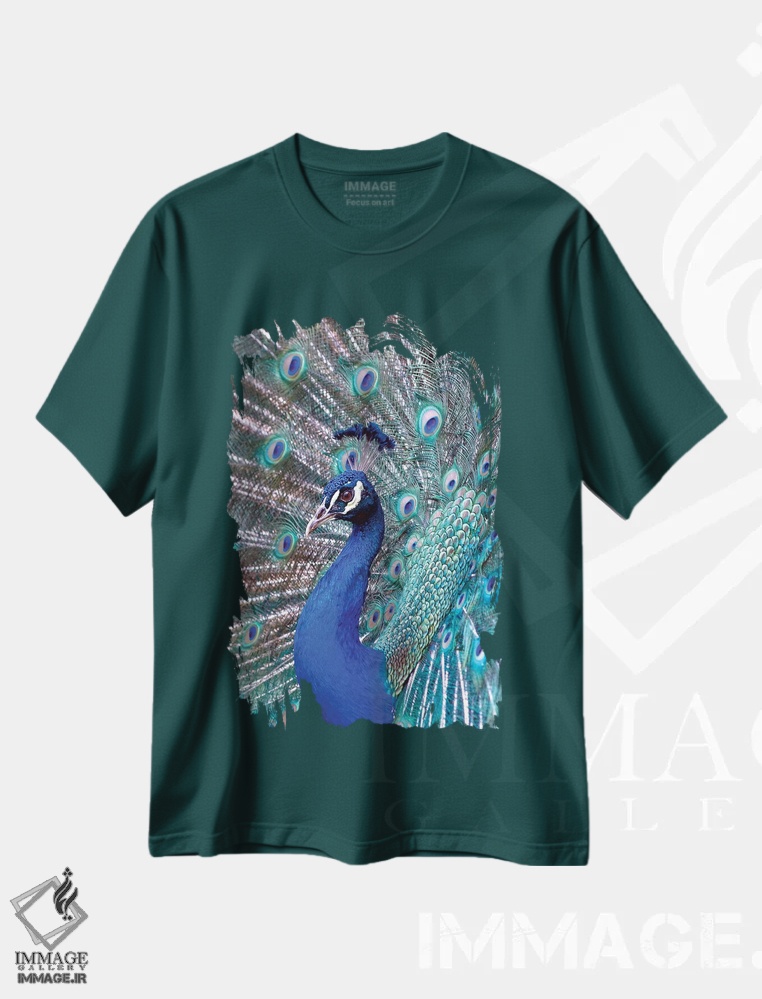 تیشرت سبز طرح دار Central America. India Blue Peacock displaying.,کاستاریکا، آمریکای مرکزی. نمایش طاووس آبی هندی اثر کارن ان سالیوان