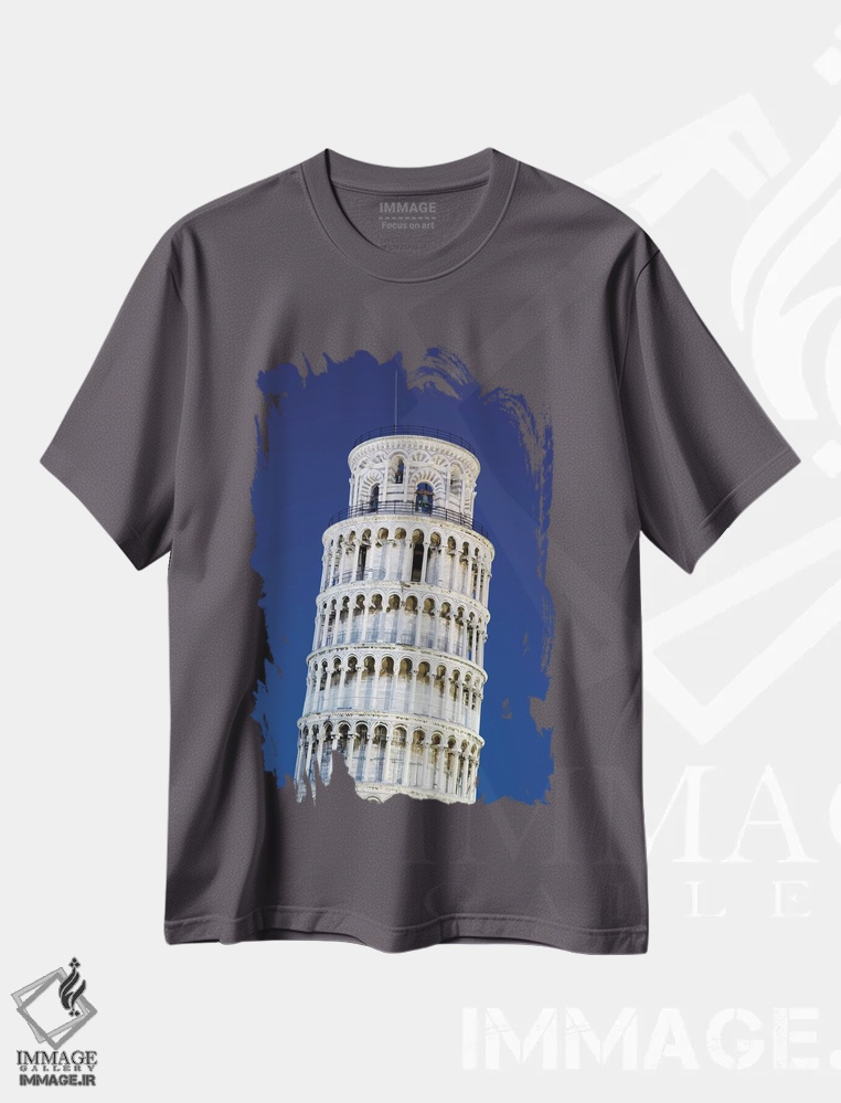 تیشرت طوسی طرح دار Pisa. Close-up of Leaning Tower,ایتالیا، پیزا. نمای نزدیک از برج کج اثر جینز گالری