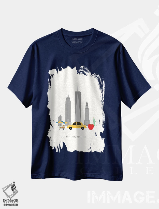 تیشرت سرمه ای طرح دار "منظره آسمان نمای نیویورک" اثر لایمن کریتیو کو.