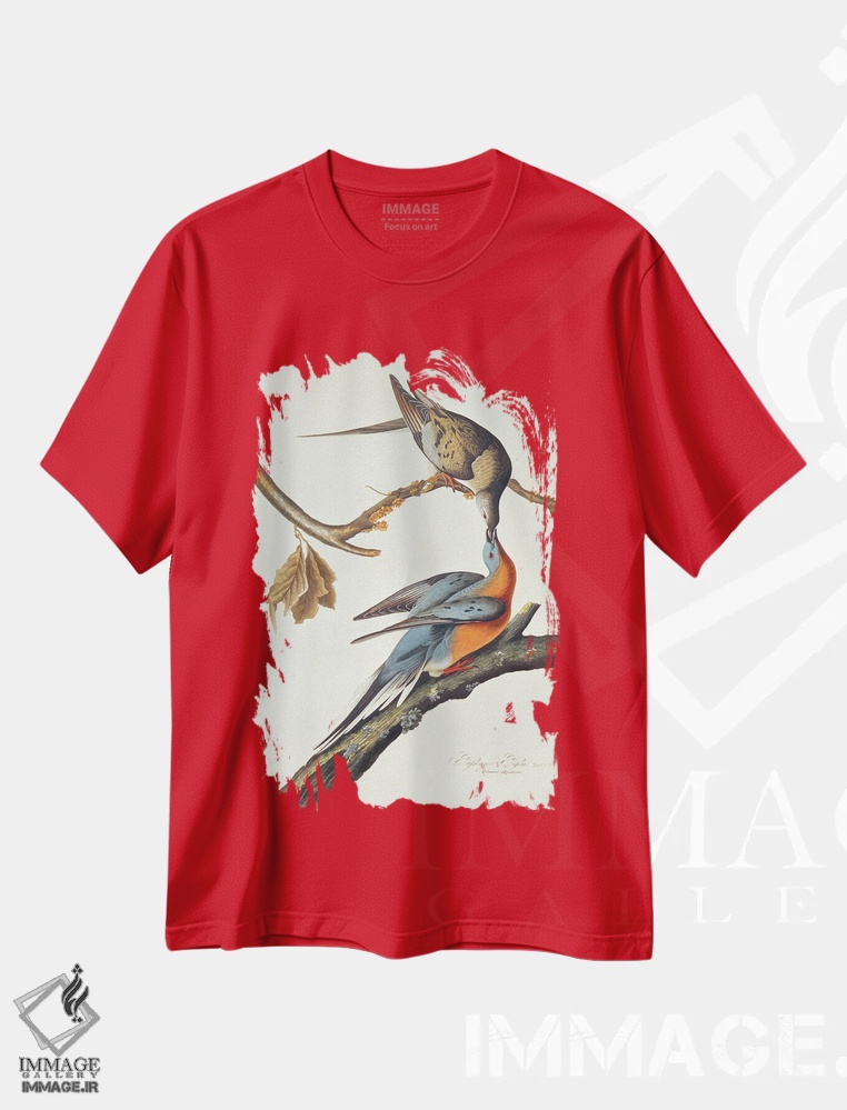 تیشرت قرمز طرح دار From 'Birds Of America',کبوتر مسافر اثر جان جیمز آدوبون