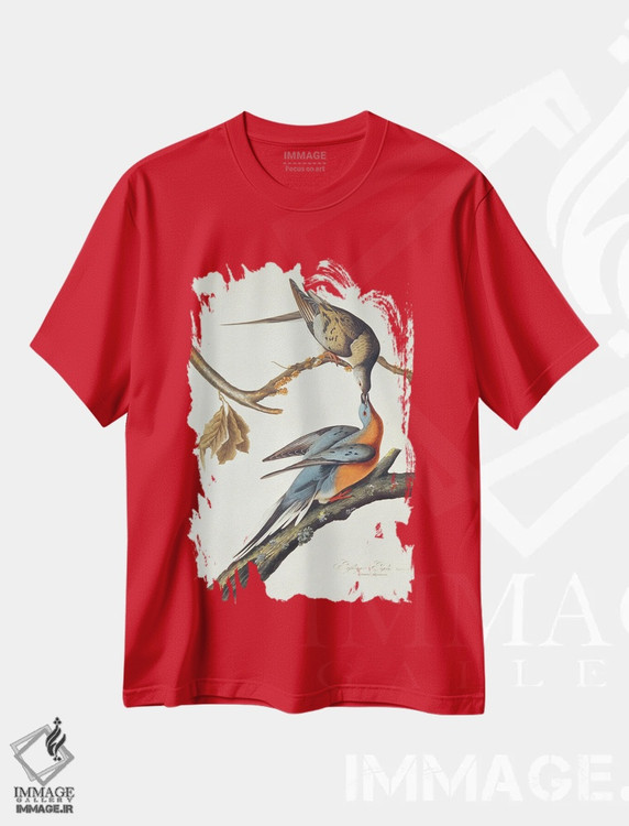 تیشرت قرمز طرح دار From 'Birds Of America',کبوتر مسافر اثر جان جیمز آدوبون