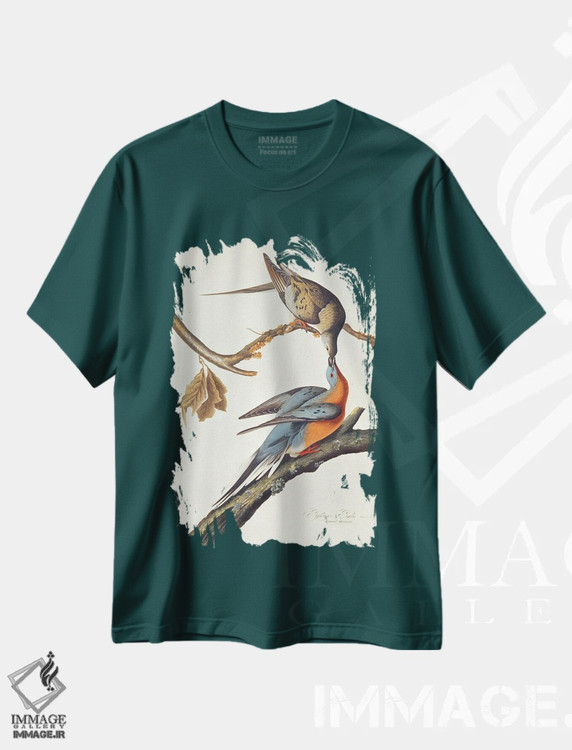 تیشرت سبز طرح دار From 'Birds Of America',کبوتر مسافر اثر جان جیمز آدوبون