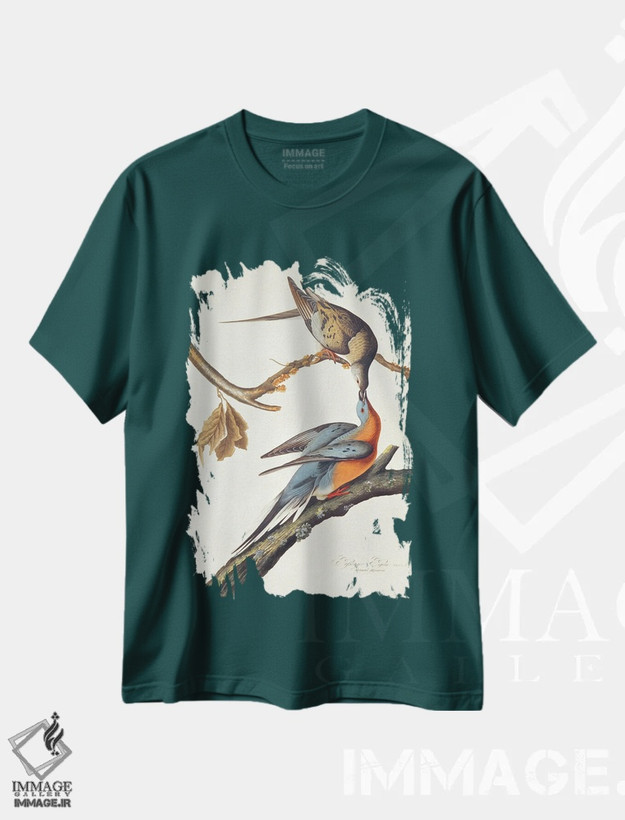 تیشرت سبز طرح دار From 'Birds Of America',کبوتر مسافر اثر جان جیمز آدوبون