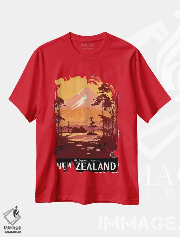 تیشرت قرمز طرح دار New Zealand,کوه اگمونت، نیوزلند اثر هنرمند ناشناس