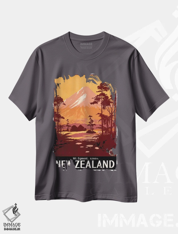 تیشرت طوسی طرح دار New Zealand,کوه اگمونت، نیوزلند اثر هنرمند ناشناس