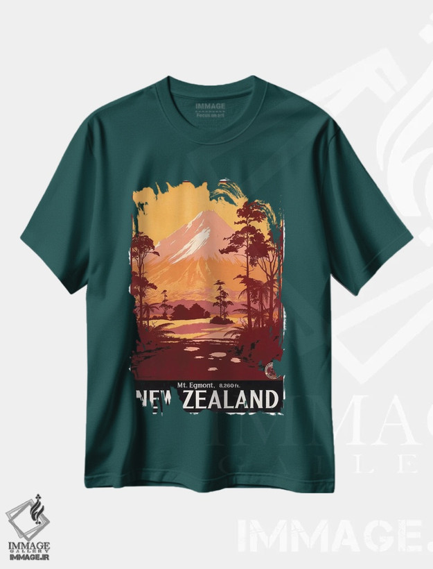 تیشرت سبز طرح دار New Zealand,کوه اگمونت، نیوزلند اثر هنرمند ناشناس