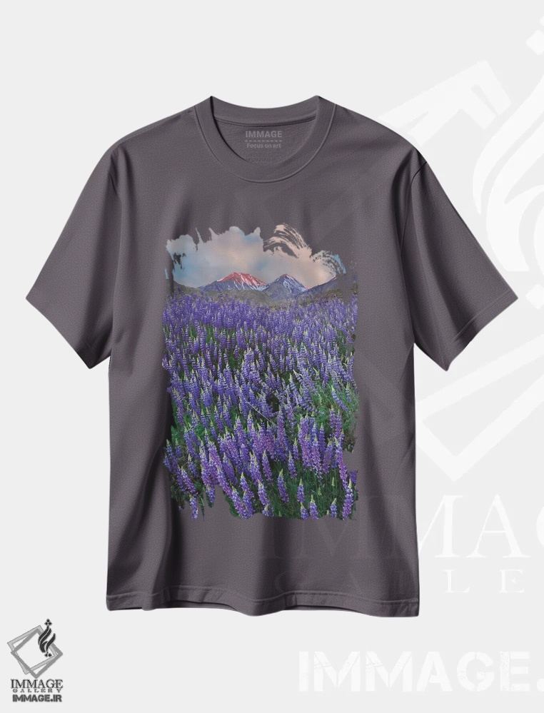 تیشرت طوسی طرح دار California, Sierra Nevada Range. Blooming Inyo bush lupine flowers,شکوفایی گل های لوپین اینیو اثر جینز گالری