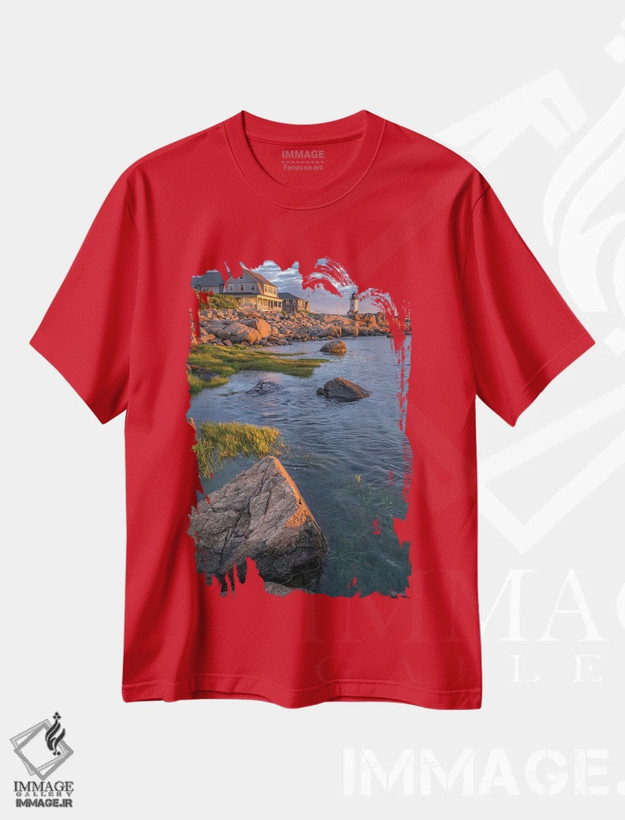 تیشرت قرمز طرح دار Gloucester, Massachusetts, USA,فانوس دریایی آنیسکوام گلاستر، ماساچوست، آمریکا اثر لیزا اس. انگلبریخت