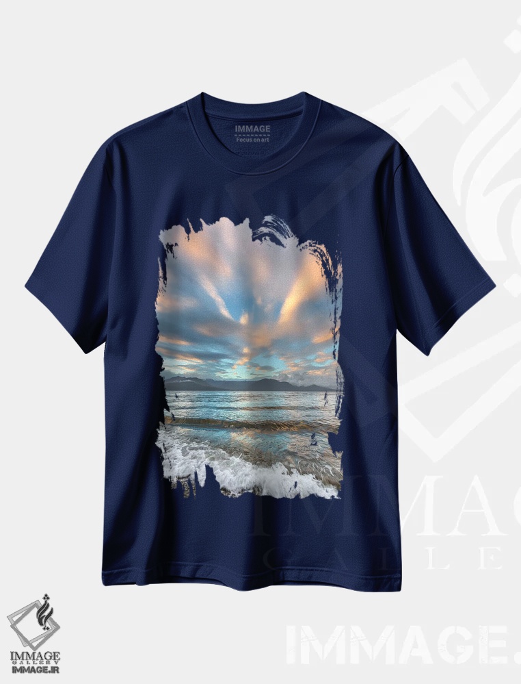 تیشرت سرمه ای طرح دار Washington State. Seabeck. Sunset over Hood Canal.,ایالات متحده، ایالت واشینگتن، سیبک. غروب آفتاب بر فراز کانال هود اثر جینز گالری