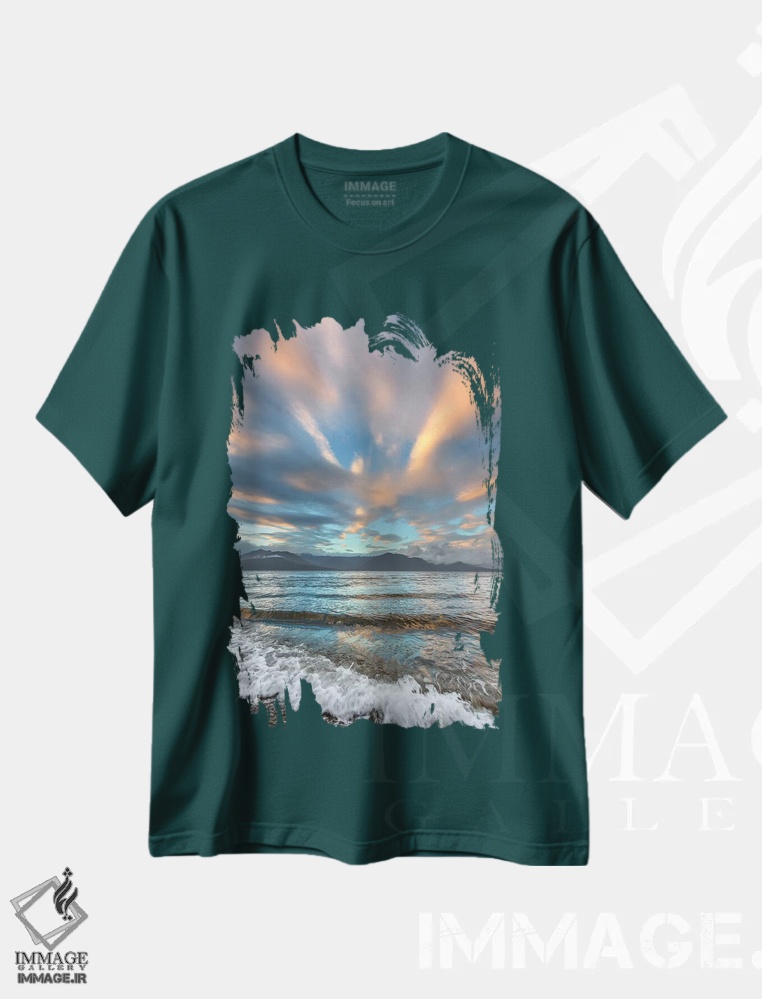 تیشرت سبز طرح دار Washington State. Seabeck. Sunset over Hood Canal.,ایالات متحده، ایالت واشینگتن، سیبک. غروب آفتاب بر فراز کانال هود اثر جینز گالری