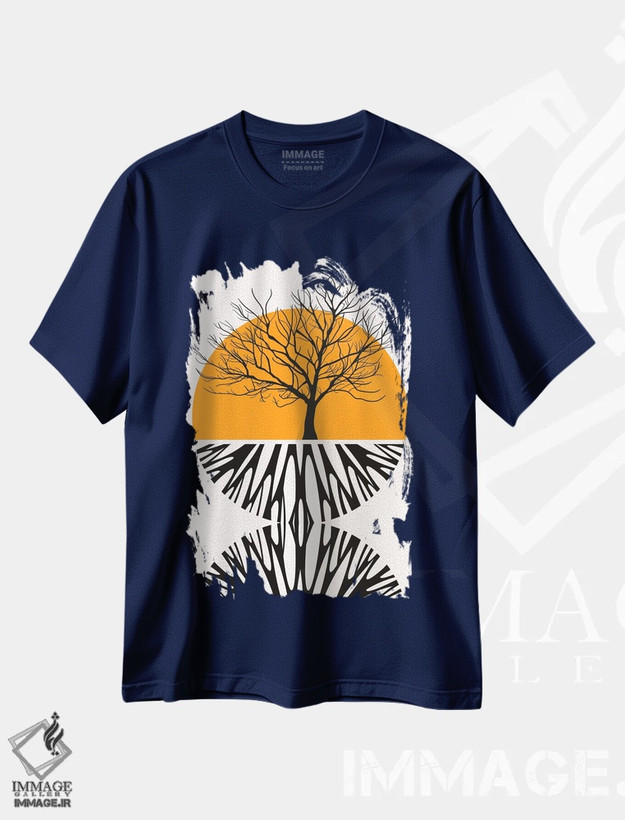 تیشرت سرمه ای طرح دار ریشه های گرمابخش اثر کوبیستیکا