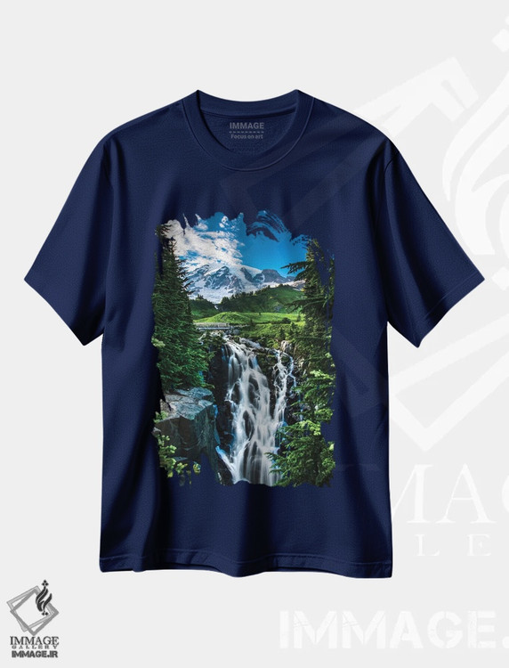 تیشرت سرمه ای طرح دار Washington State, Mount Rainier National Park, Mount Rainier, waterfall,آمریکا، ایالت واشنگتن، پارک ملی کوه رینیر، کوه رینیر، آبشار اثر جورج تئودور