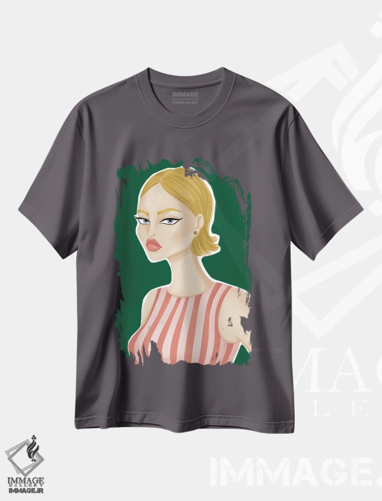 تیشرت طوسی طرح دار راه راه های صورتی اثر لا فَم ژوژو