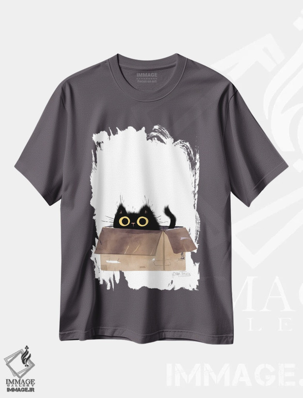 تیشرت طوسی طرح دار گربه سیاه در جعبه اثر دن تاویس