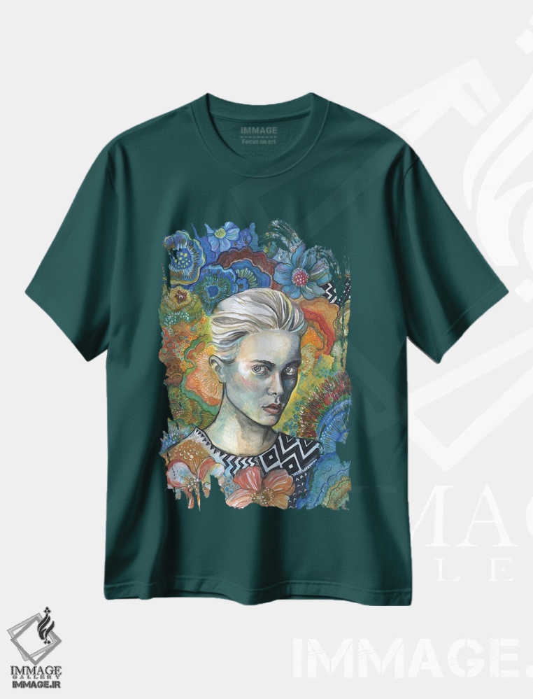 تیشرت سبز طرح دار هندسی گلدار اثر فانیتسا پترو
