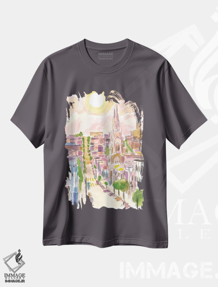 تیشرت طوسی طرح شهری آرت ,خیابان ها، تپه ها و نمای آفتابی سان فرانسیسکو در کالیفرنیا اثر مارکوس و مارتینا بلیشنر