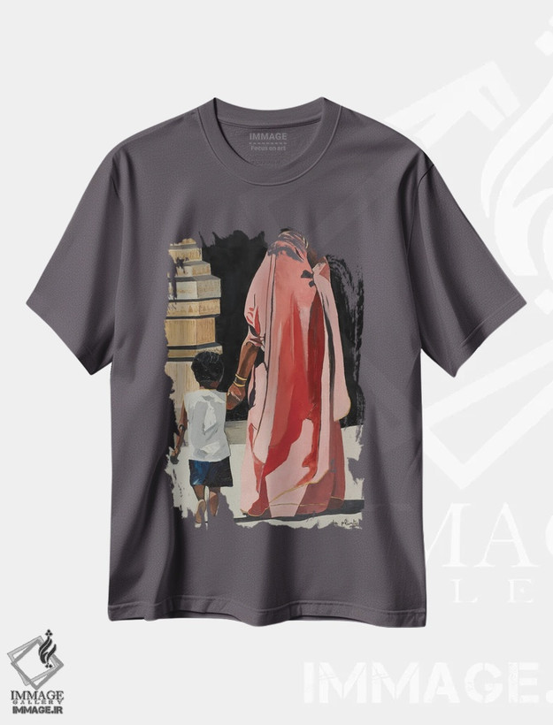 تیشرت طوسی طرح دار زن و کودک، هند اثر آن دو پلنتی