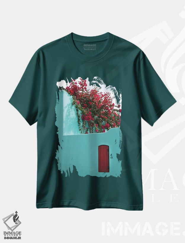 تیشرت سبز طرح دار Baja California Sur. Loreto Bay, Colorful Home And Climbing Azalea,مکزیک، باخا کالیفرنیا سور. خلیج لورتو، خانه رنگارنگ و آزالیا رونده اثر جِنل دیویدسون