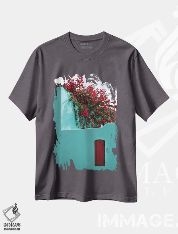 تیشرت طوسی طرح دار Baja California Sur. Loreto Bay, Colorful Home And Climbing Azalea,مکزیک، باخا کالیفرنیا سور. خلیج لورتو، خانه رنگارنگ و آزالیا رونده اثر جِنل دیویدسون