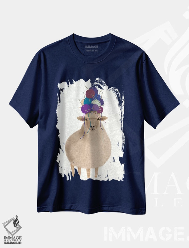 تیشرت سرمه ای طرح دار گوسفند با کلاه پشمی اثر فب فانکی